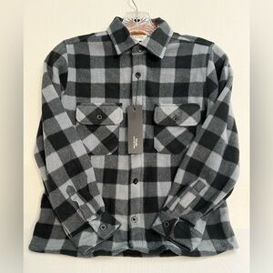 Mcedar Boys Black and Gray Plaid Flannel Button-Up Shirt